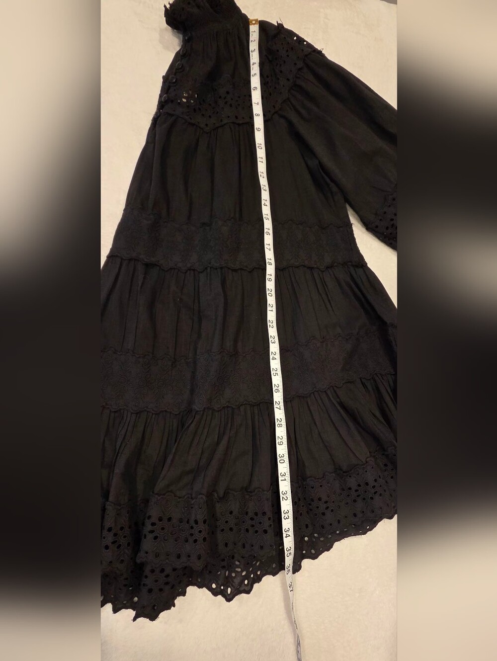 Anthropologie /Maeve Black Eyelet Tiered Mini Dress with Long Sleeves    Size XL - Picture 14 of 15
